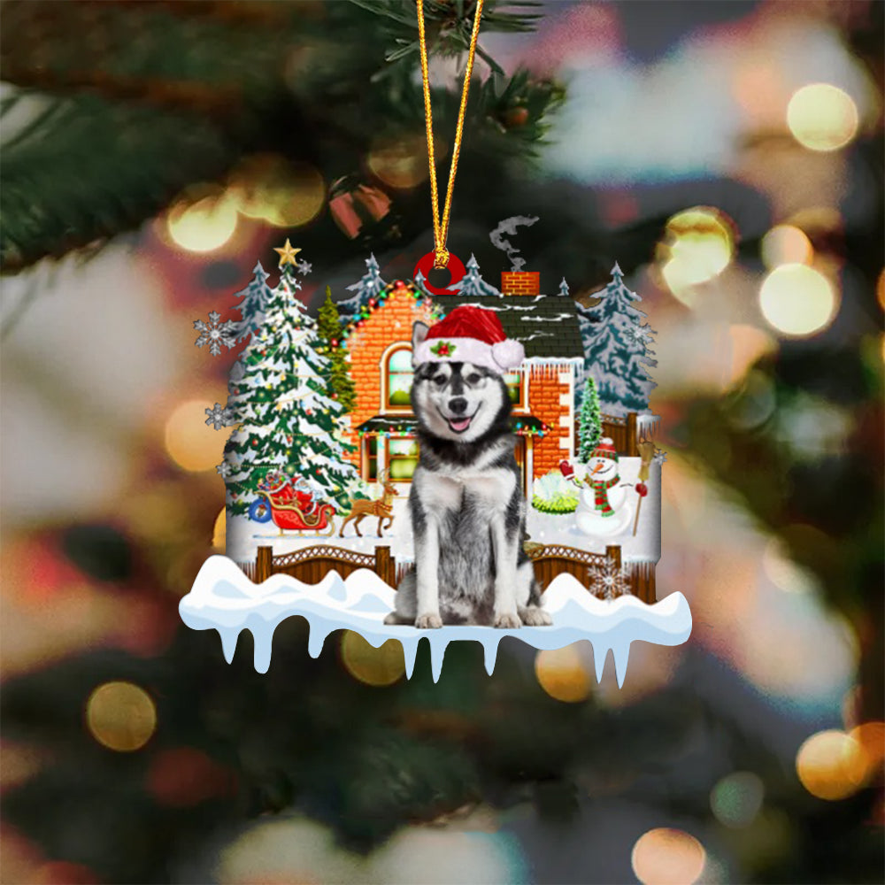 Husky-Xmas House-Two Sided Ornament
