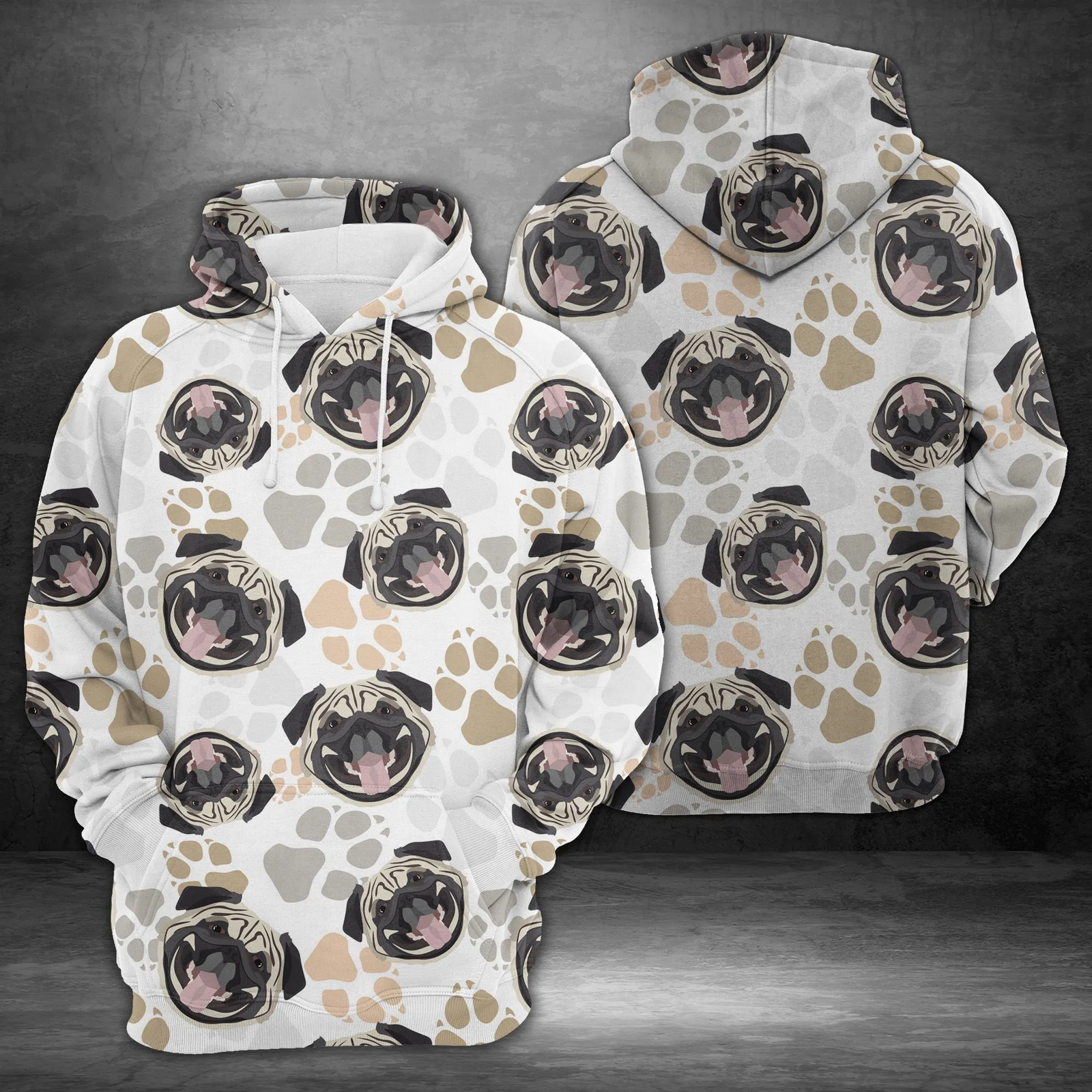 Dog Paws Pug Funny Unisex 3D Hoodie All Over Print