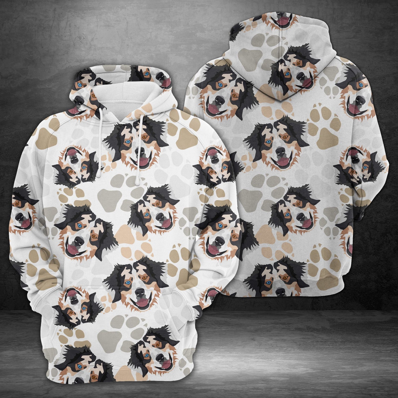 Dog Paws Australian Shepherd Unisex 3D Hoodie All Over Print