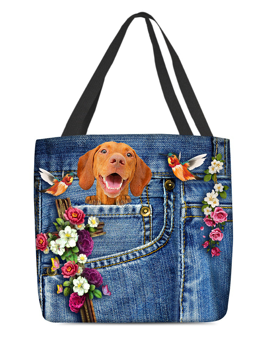 Vizsla-Cardinal &amp; Cross Flower Cloth Tote Bag