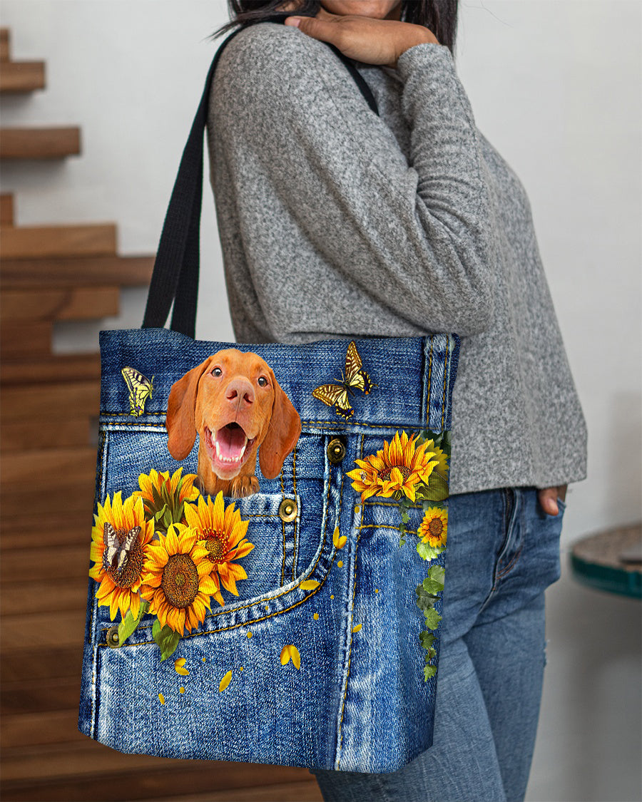 Vizsla-Sunflowers &amp; Butterflies Cloth Tote Bag