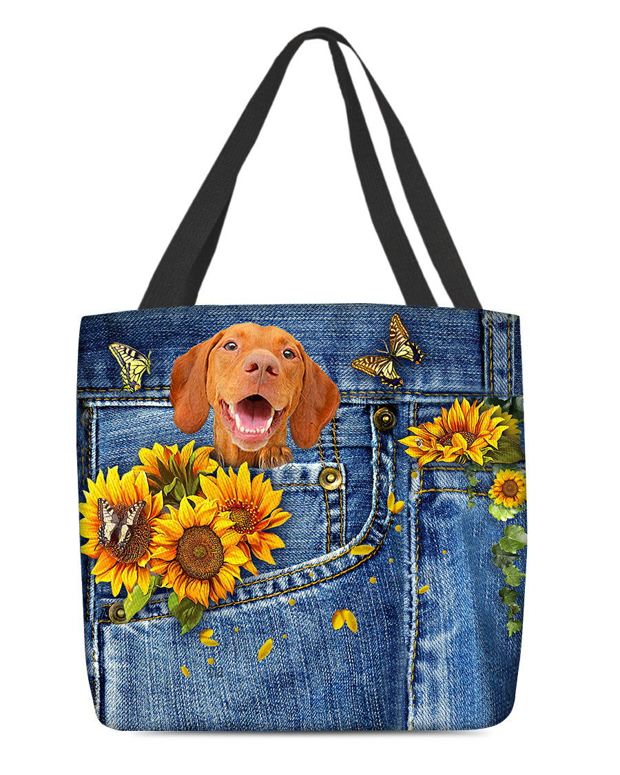 Vizsla-Sunflowers &amp; Butterflies Cloth Tote Bag
