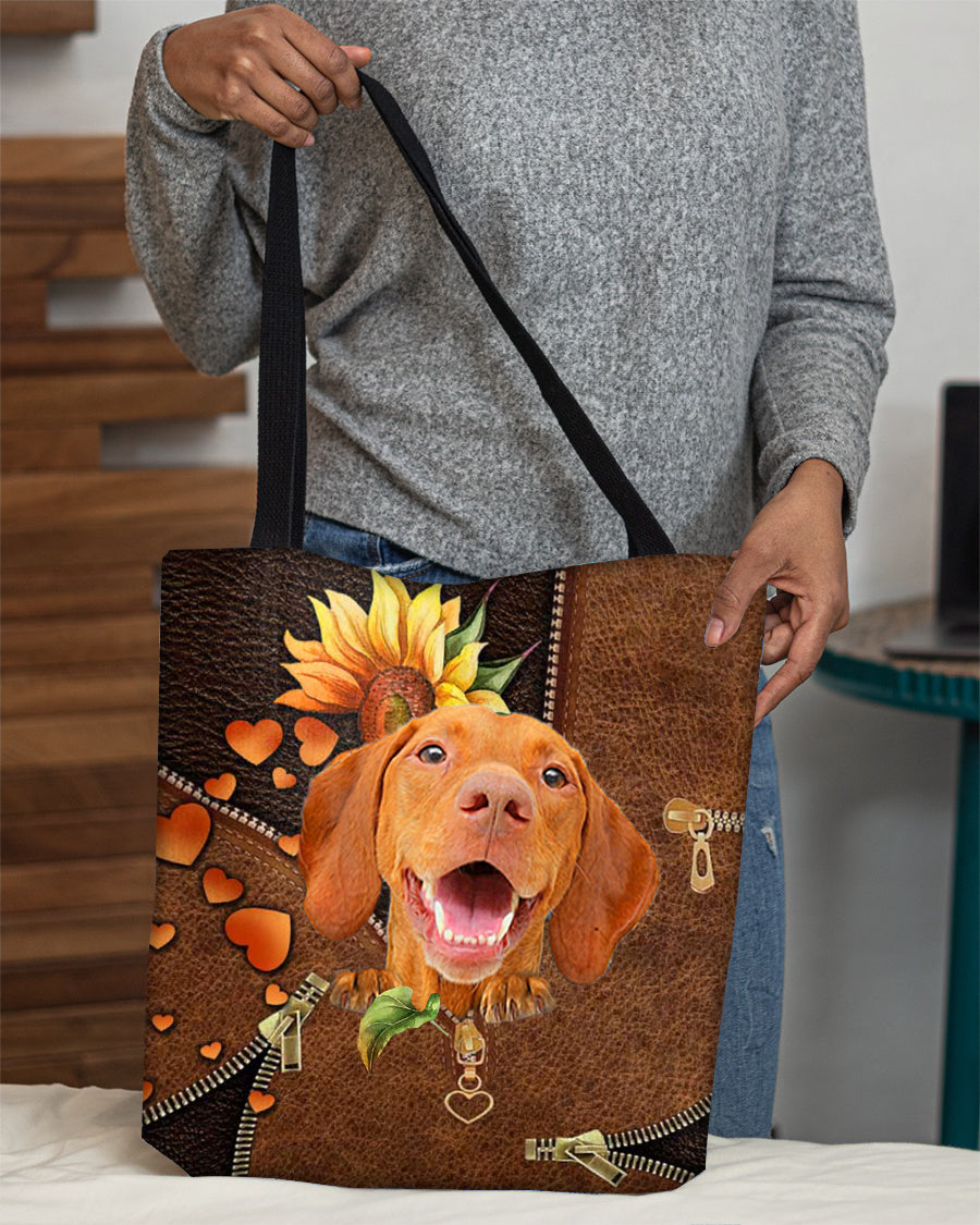 Vizsla-Sunflower&amp;zipper Cloth Tote Bag