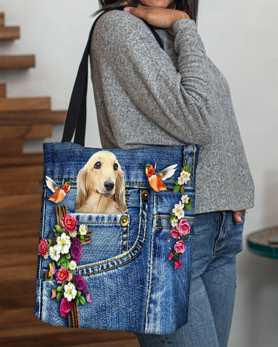 Long Haired Dachshund-Cardinal &amp; Cross Flower Cloth Tote Bag