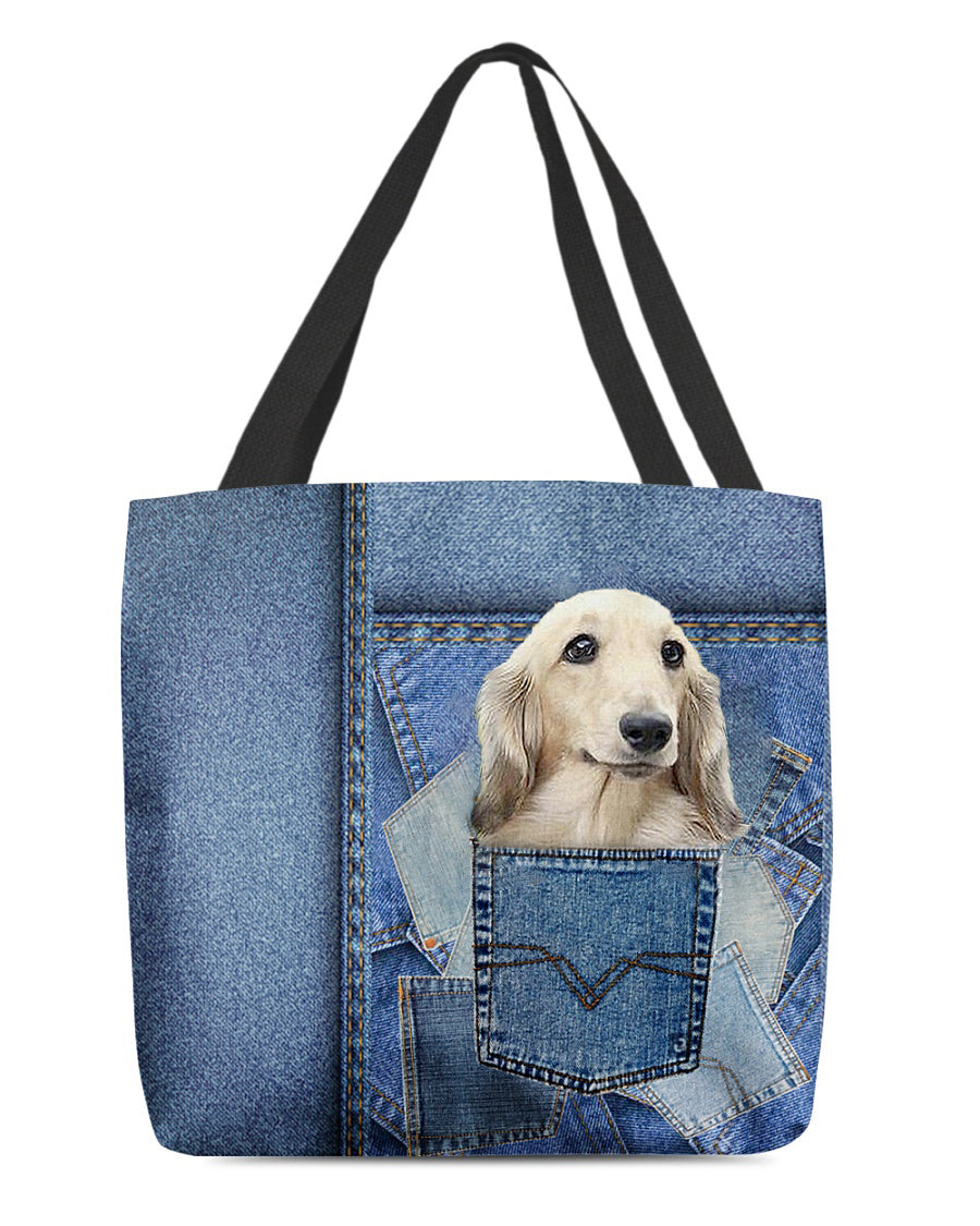 long haired Dachshund-in pocket2-Cloth Tote Bag