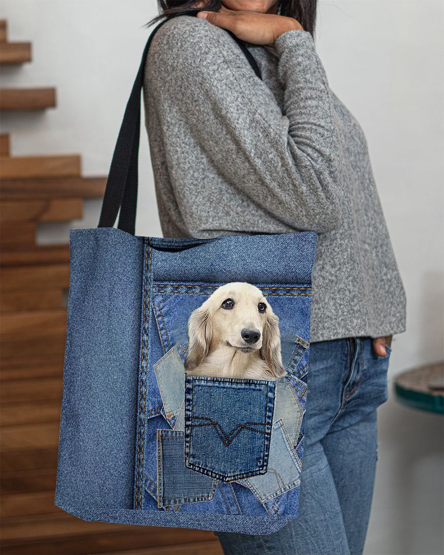 long haired Dachshund-in pocket2-Cloth Tote Bag