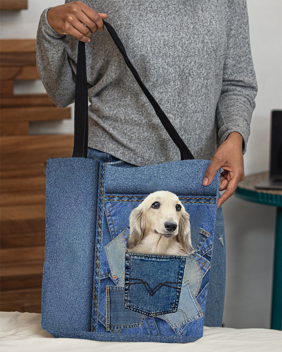 long haired Dachshund-in pocket2-Cloth Tote Bag