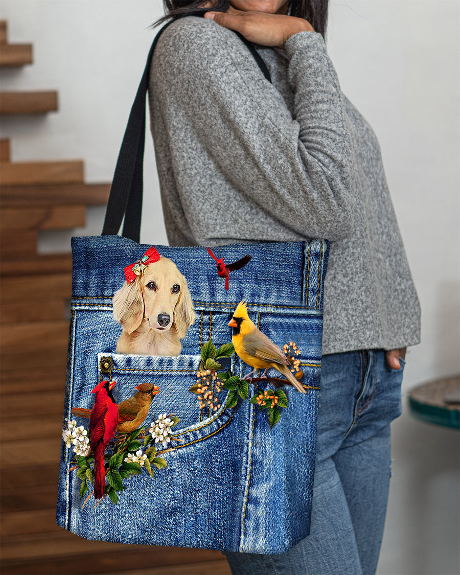 Long Haired Dachshund1-Cardinal &amp; Dog Cloth Tote Bag