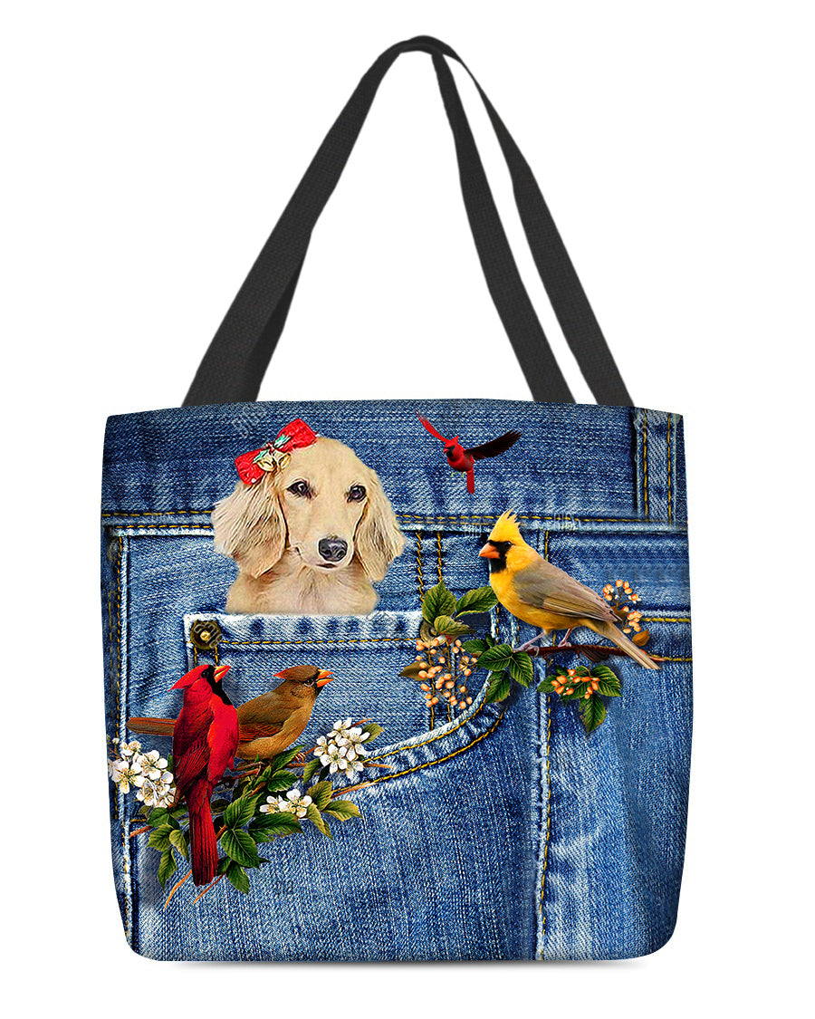 Long Haired Dachshund1-Cardinal &amp; Dog Cloth Tote Bag