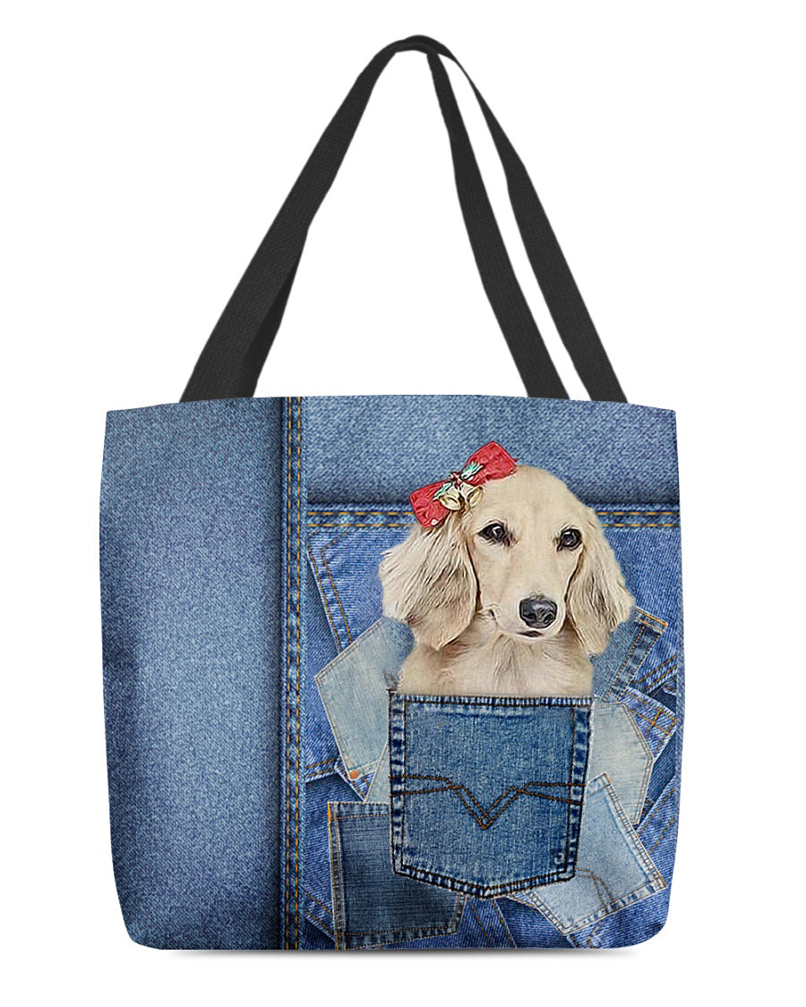 long haired Dachshund1-in pocket2-Cloth Tote Bag