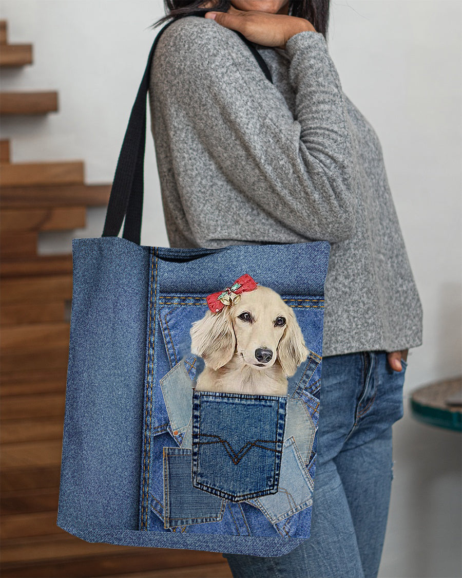 long haired Dachshund1-in pocket2-Cloth Tote Bag