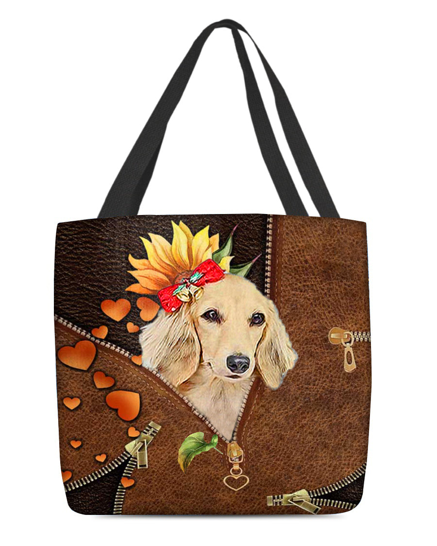 Long Haired Dachshund1-Sunflower&amp;zipper Cloth Tote Bag