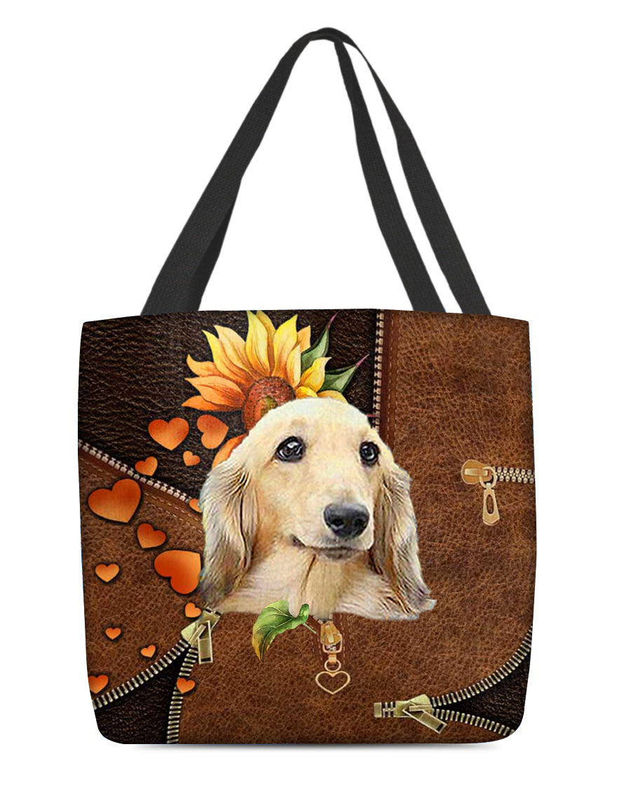 Long Haired Dachshund-Sunflower&amp;zipper Cloth Tote Bag