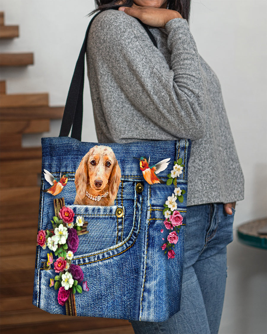 Long Haired Dachshund2-Cardinal &amp; Cross Flower Cloth Tote Bag