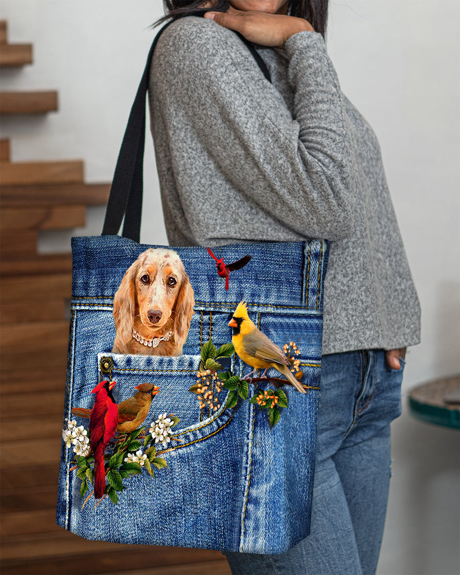 Long Haired Dachshund2-Cardinal &amp; Dog Cloth Tote Bag