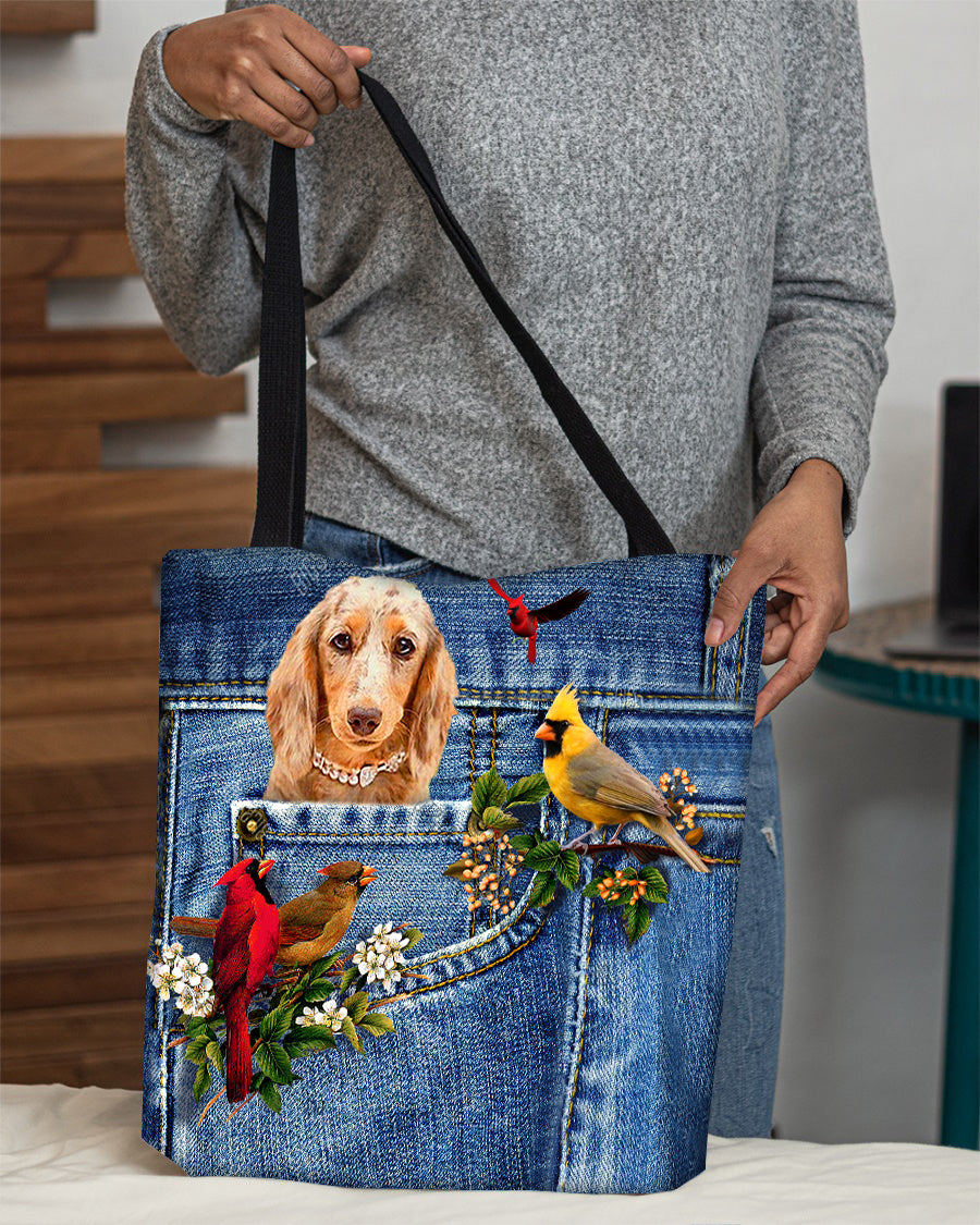 Long Haired Dachshund2-Cardinal &amp; Dog Cloth Tote Bag