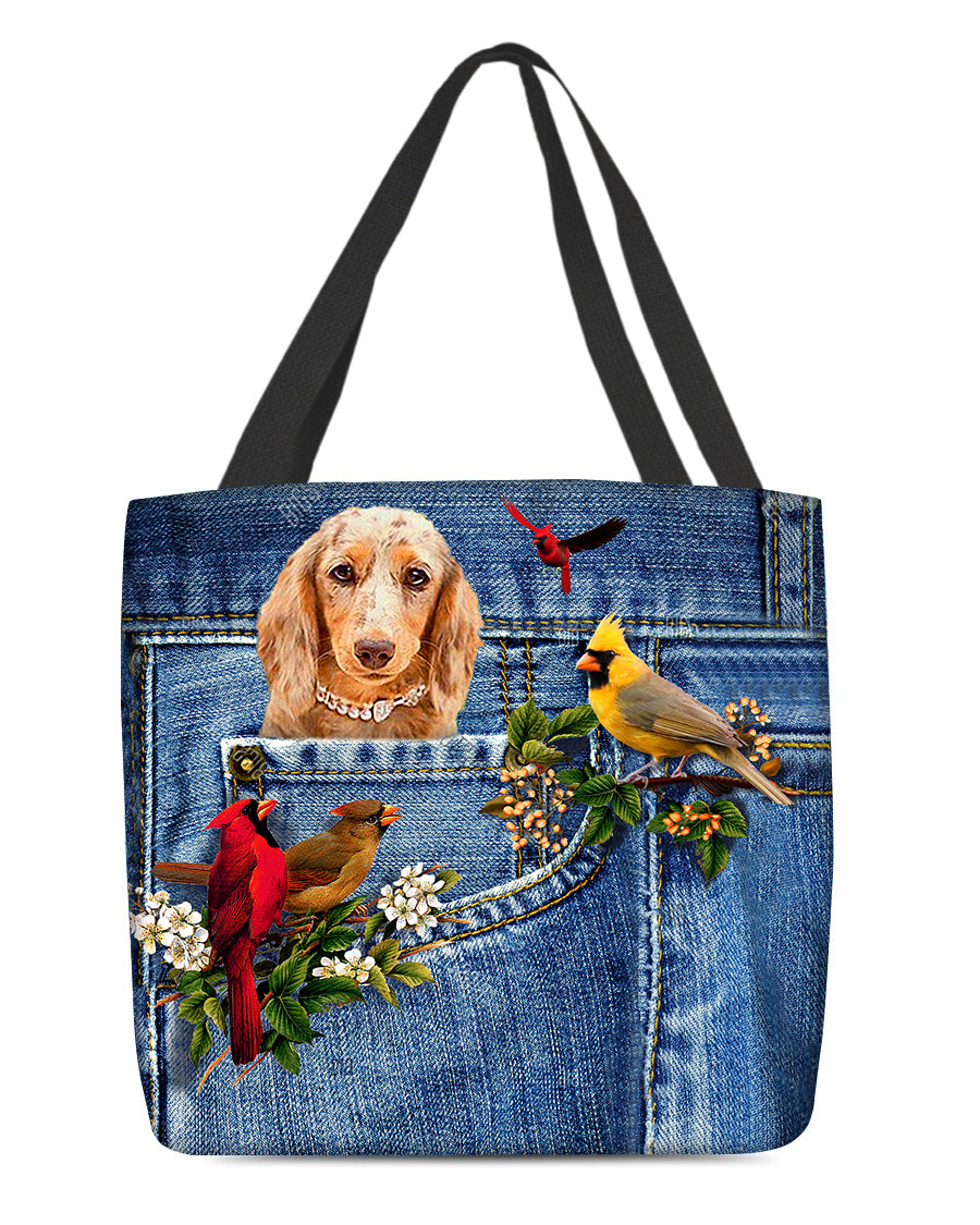 Long Haired Dachshund2-Cardinal &amp; Dog Cloth Tote Bag