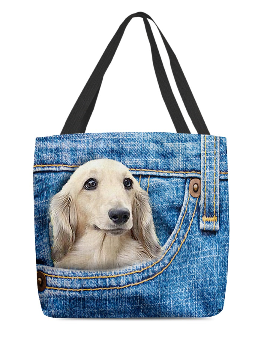 long haired Dachshund2-in pocket-Cloth Tote Bag