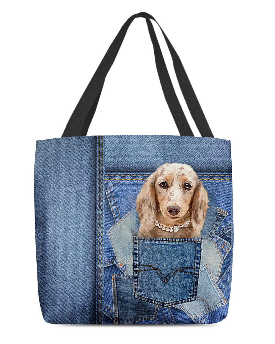 long haired Dachshund2-in pocket2-Cloth Tote Bag