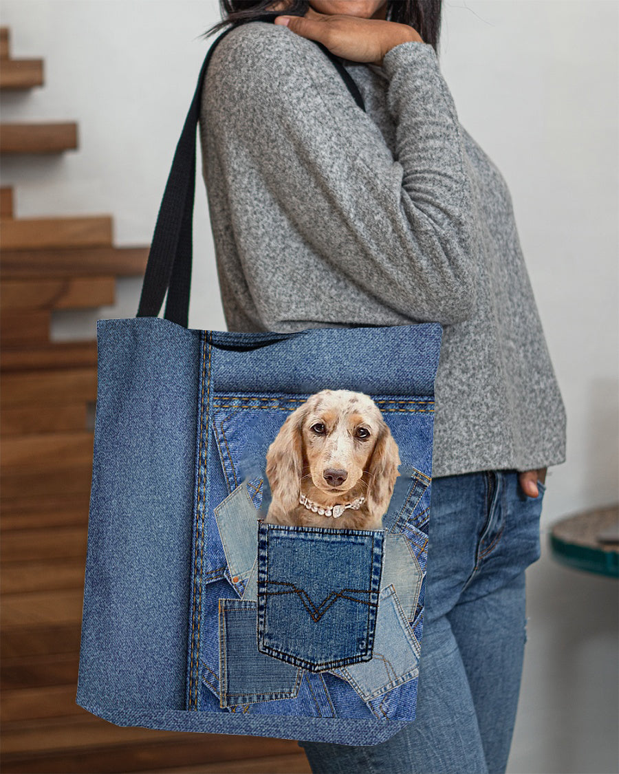long haired Dachshund2-in pocket2-Cloth Tote Bag