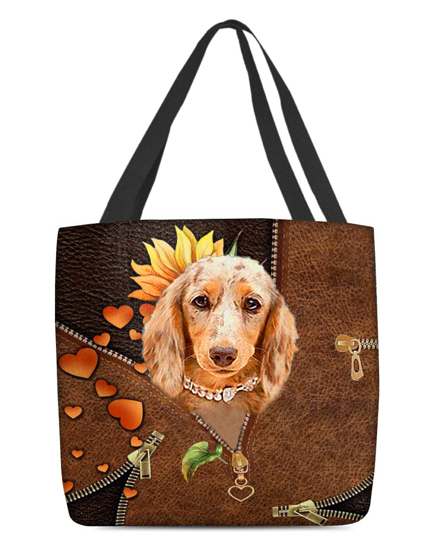 Long Haired Dachshund2-Sunflower&amp;zipper Cloth Tote Bag