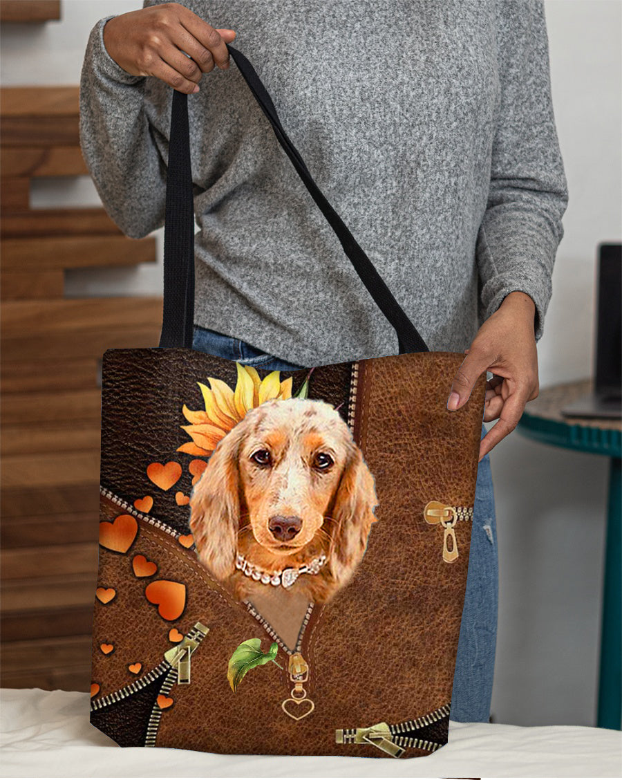 Long Haired Dachshund2-Sunflower&amp;zipper Cloth Tote Bag