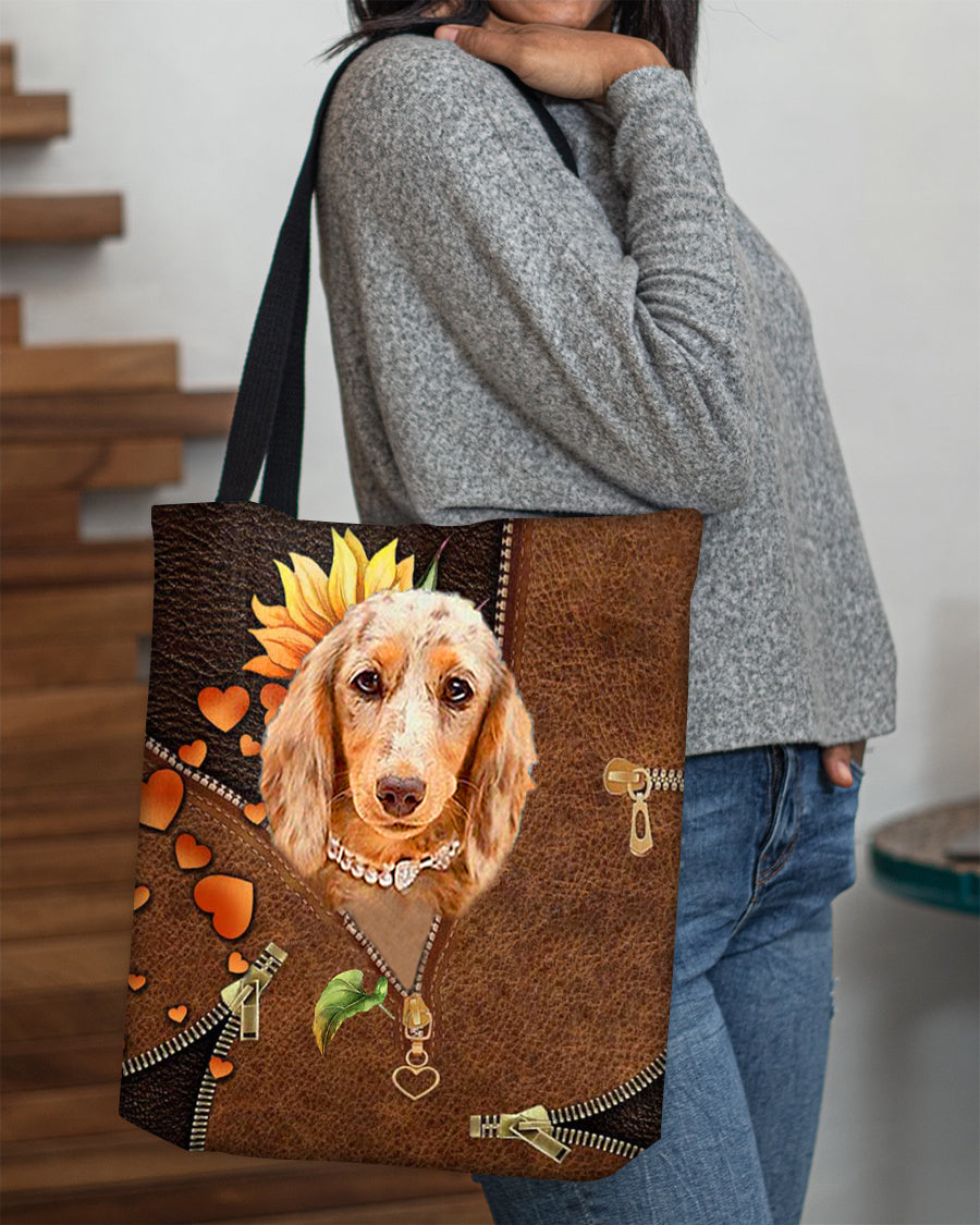 Long Haired Dachshund2-Sunflower&amp;zipper Cloth Tote Bag