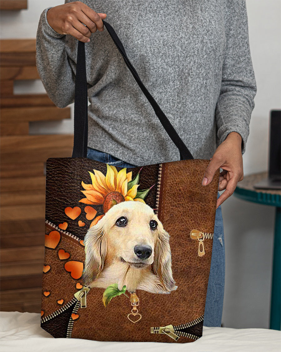 Long Haired Dachshund-Sunflower&amp;zipper Cloth Tote Bag