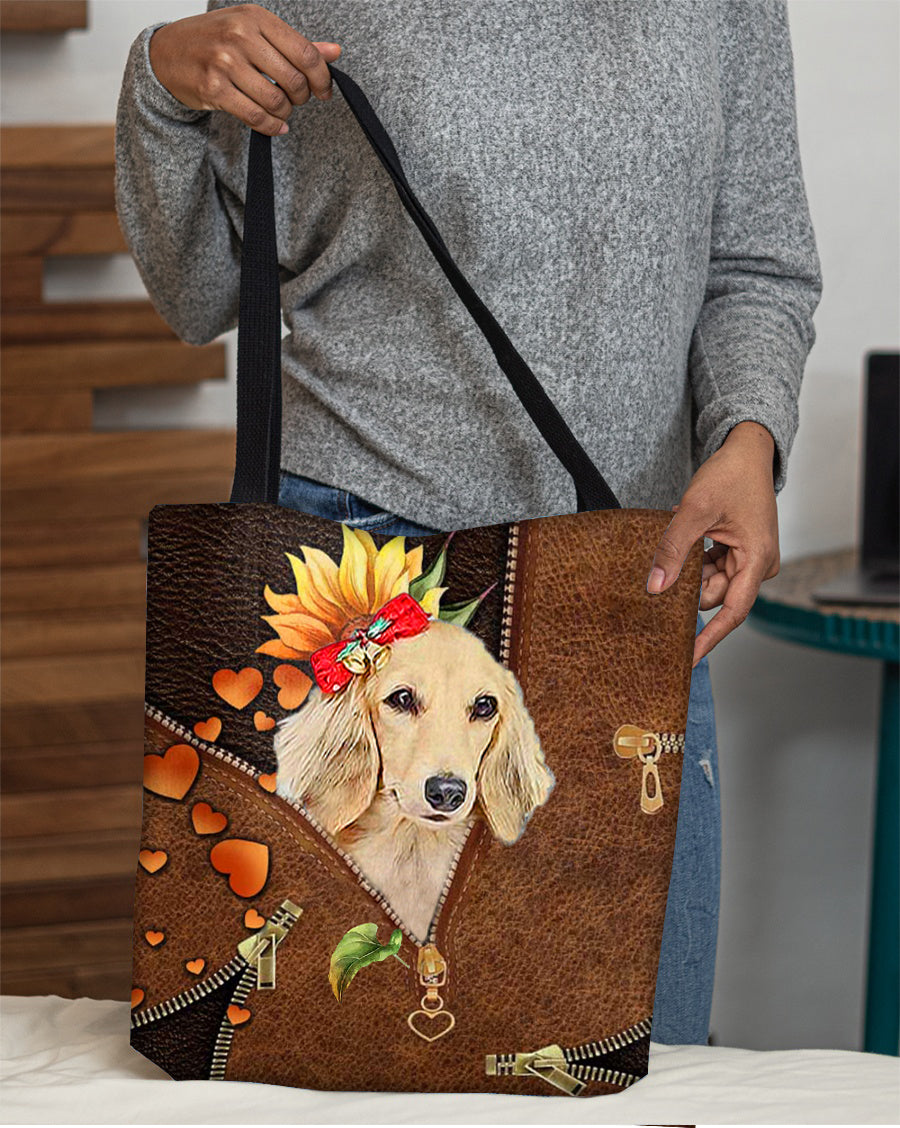 Long Haired Dachshund1-Sunflower&amp;zipper Cloth Tote Bag