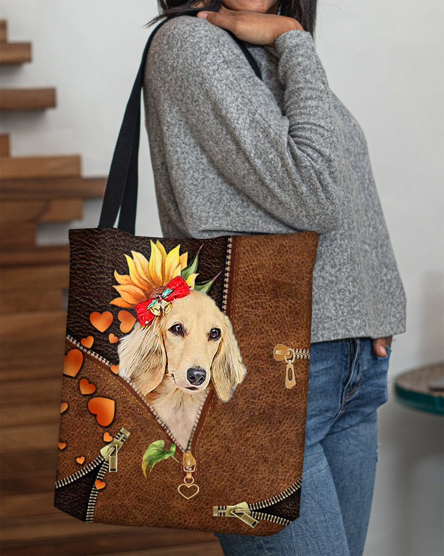 Long Haired Dachshund1-Sunflower&amp;zipper Cloth Tote Bag