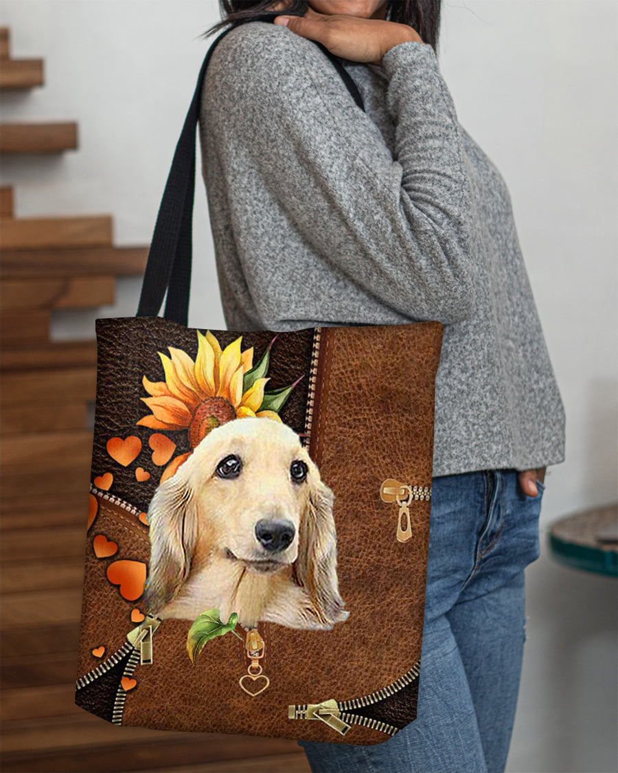 Long Haired Dachshund-Sunflower&amp;zipper Cloth Tote Bag