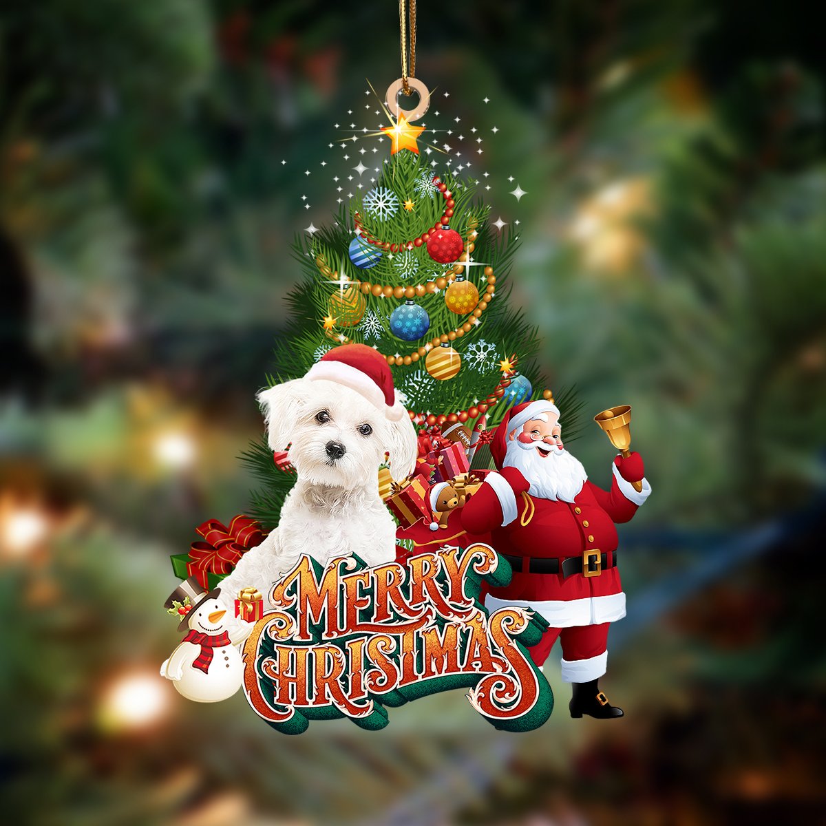 maltes-Christmas Tree&amp;Dog Hanging Ornament