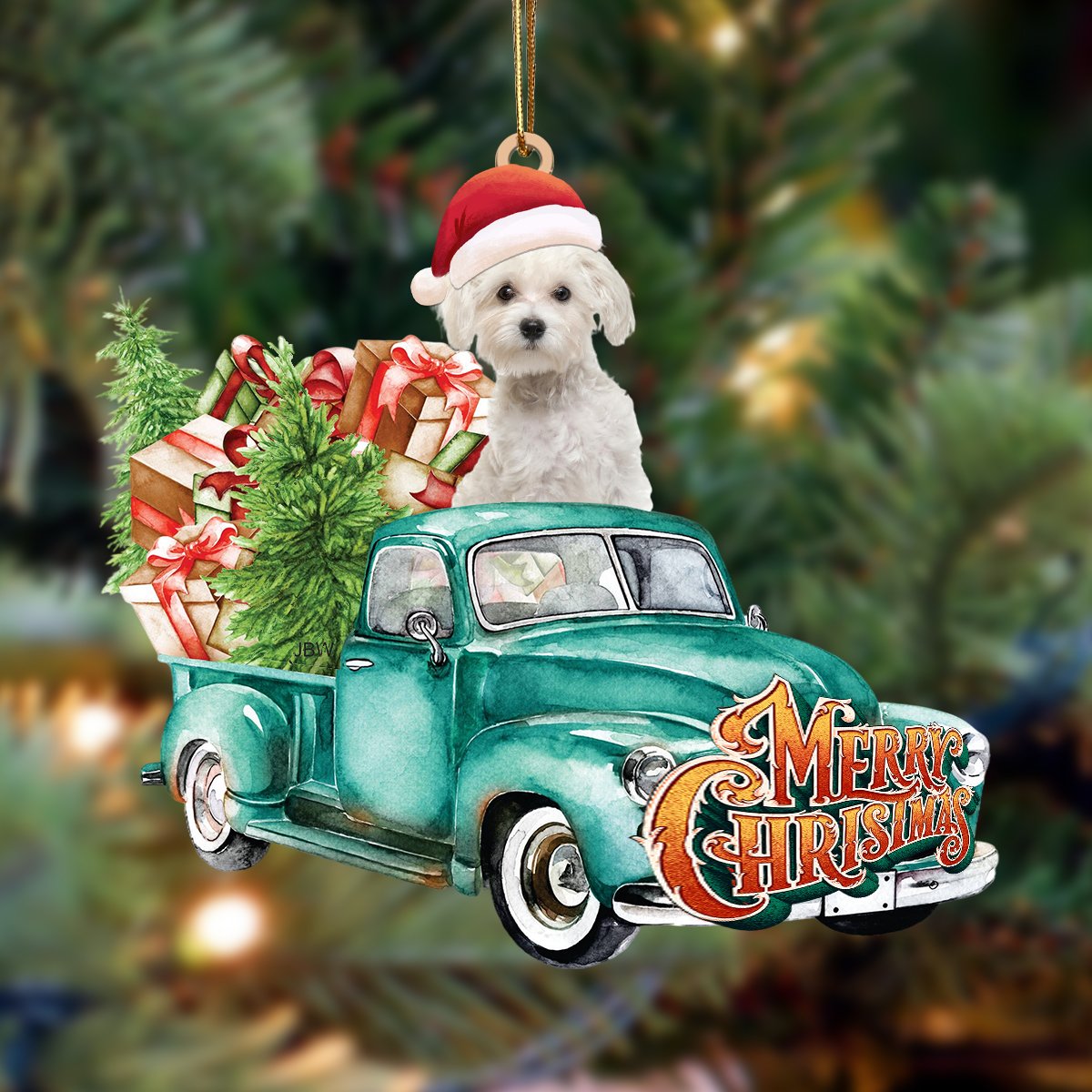 maltes-Green Truck Hanging Ornament
