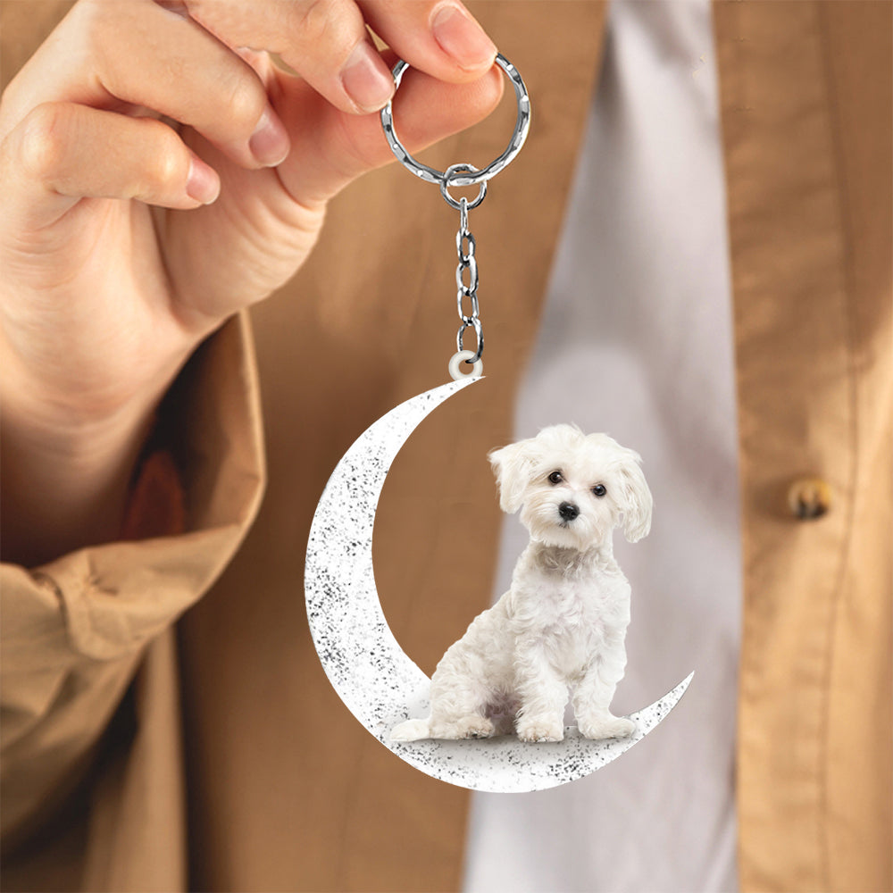 Maltese-Sit On The Moon Keychain