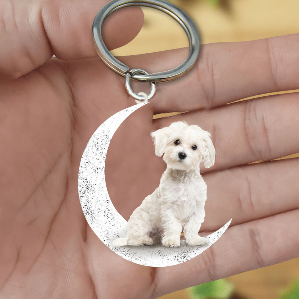 Maltese-Sit On The Moon Keychain