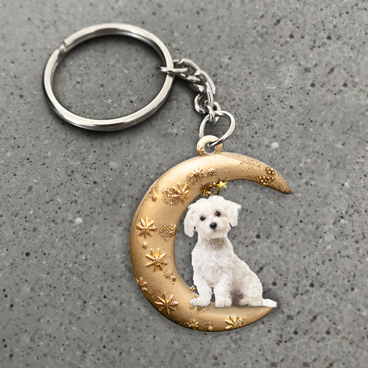 Maltese-Dog &amp; Moon Flat Acrylic Keychain