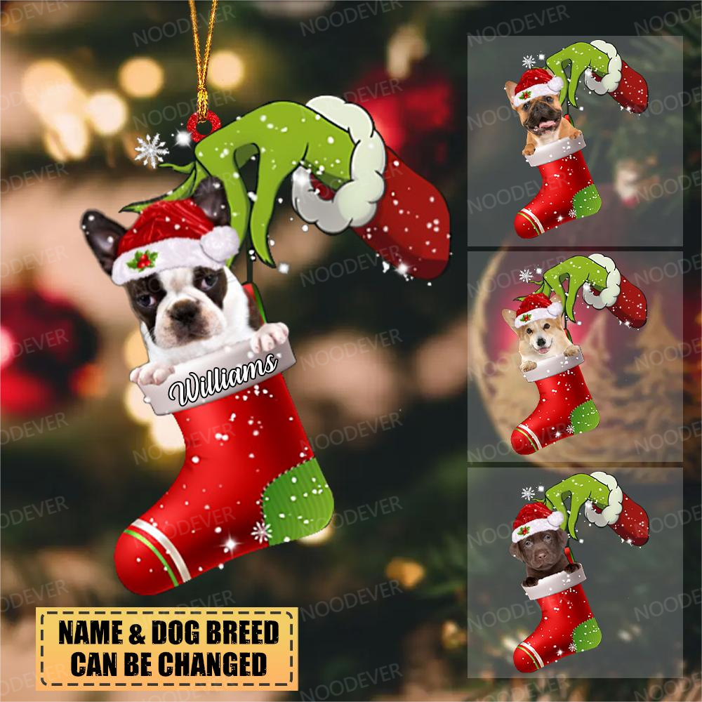Personalized Dog &amp; Stocking Hand Christmas-Two Sided Ornament