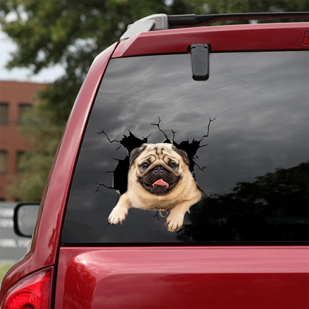 Pug Crack Car Sticker 1