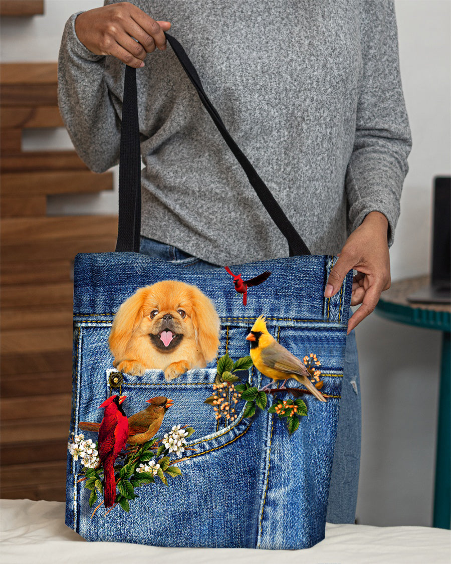 Pekingese1-Cardinal &amp; Dog Cloth Tote Bag