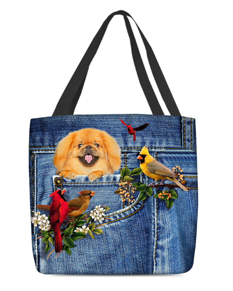 Pekingese1-Cardinal &amp; Dog Cloth Tote Bag