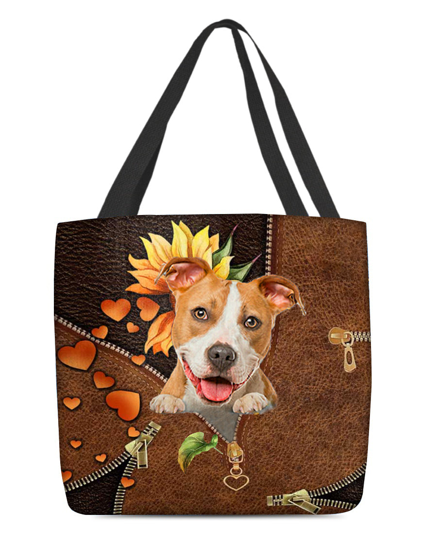 Pitbull-Sunflower&amp;zipper Cloth Tote Bag
