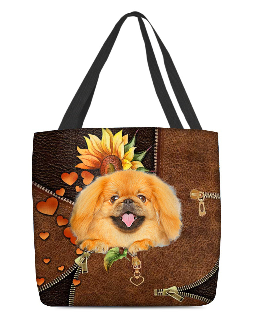 Pekingese1-Sunflower&amp;zipper Cloth Tote Bag