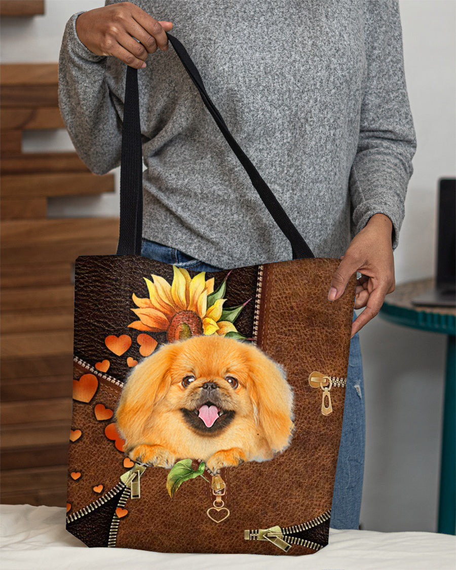 Pekingese1-Sunflower&amp;zipper Cloth Tote Bag