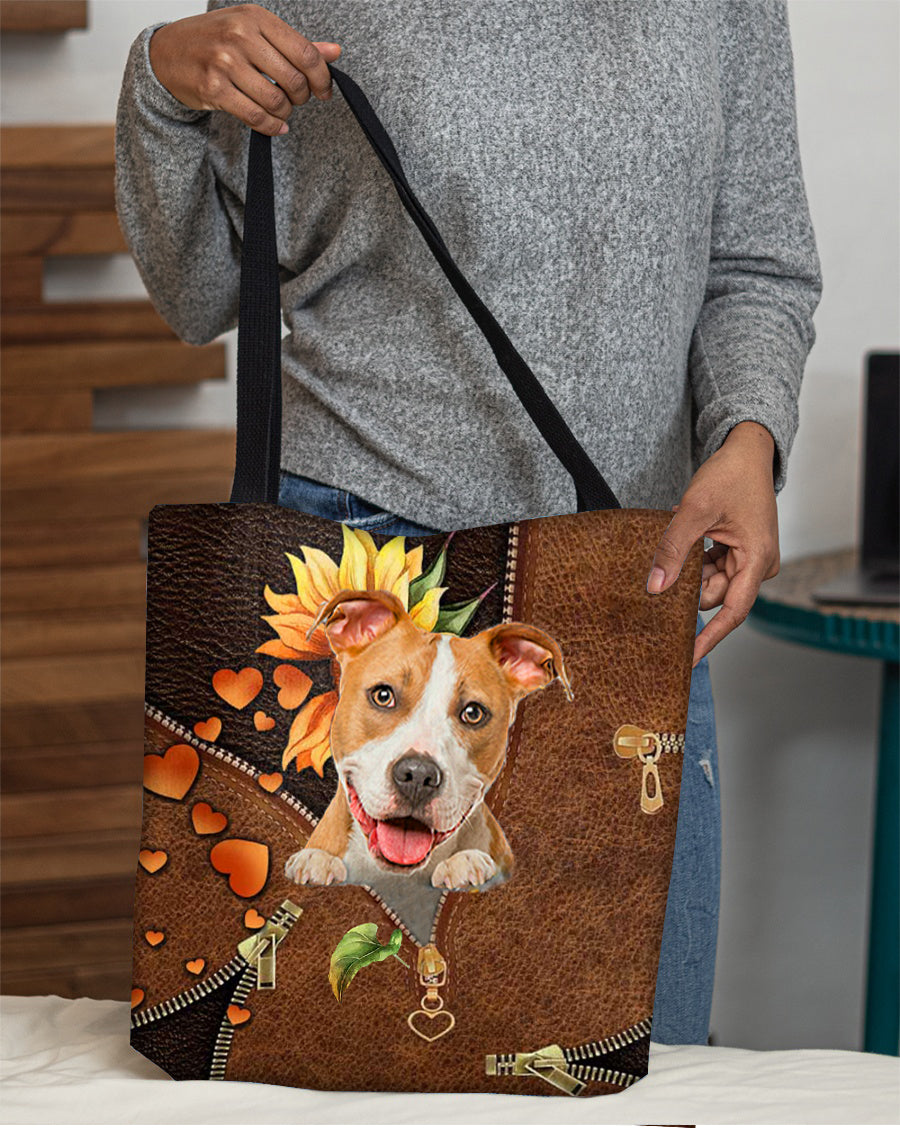 Pitbull-Sunflower&amp;zipper Cloth Tote Bag
