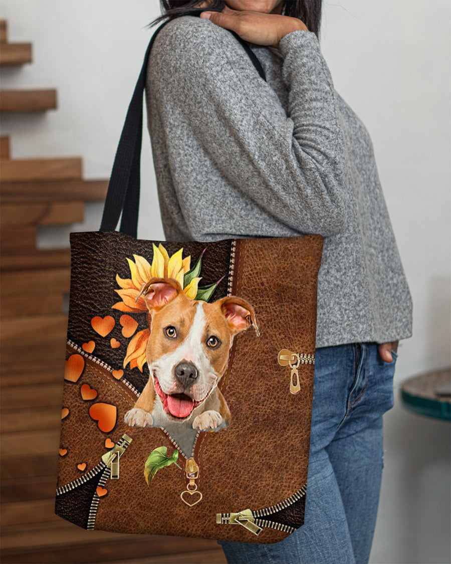 Pitbull-Sunflower&amp;zipper Cloth Tote Bag