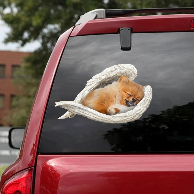 Pomeranian-sleeping angel CAR STICKER