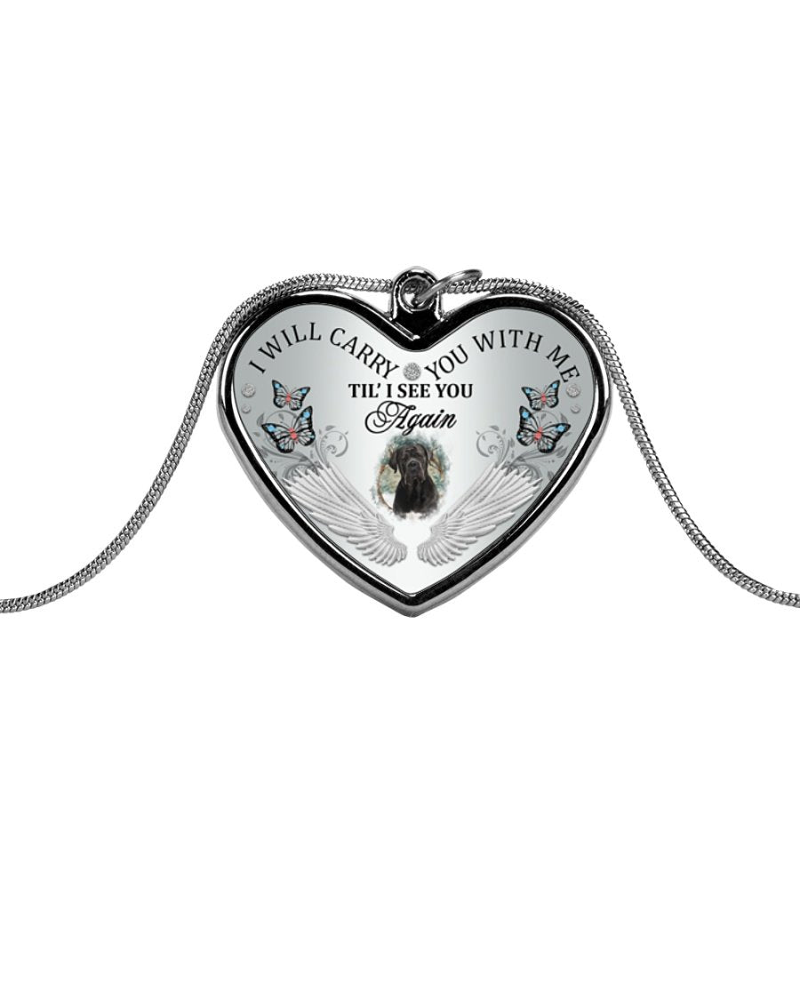 Cane Corso I Will Carry You Metallic Heart Necklace