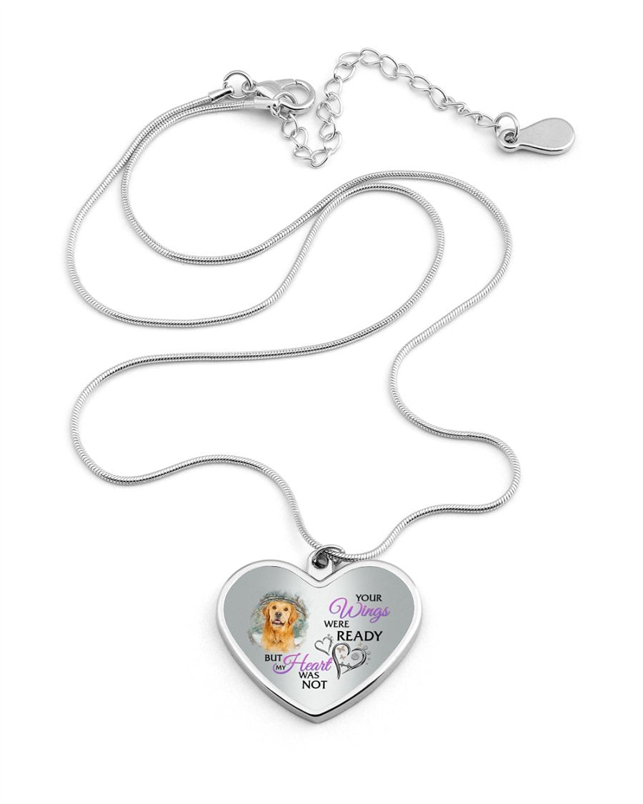 Golden Retriever Your Wings Metallic Heart Necklace