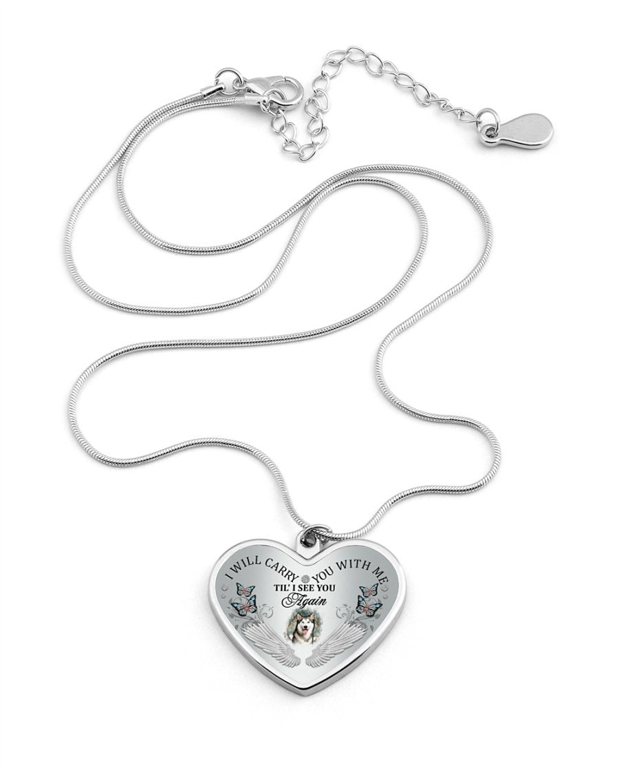 Husky I Will Carry You Metallic Heart Necklace
