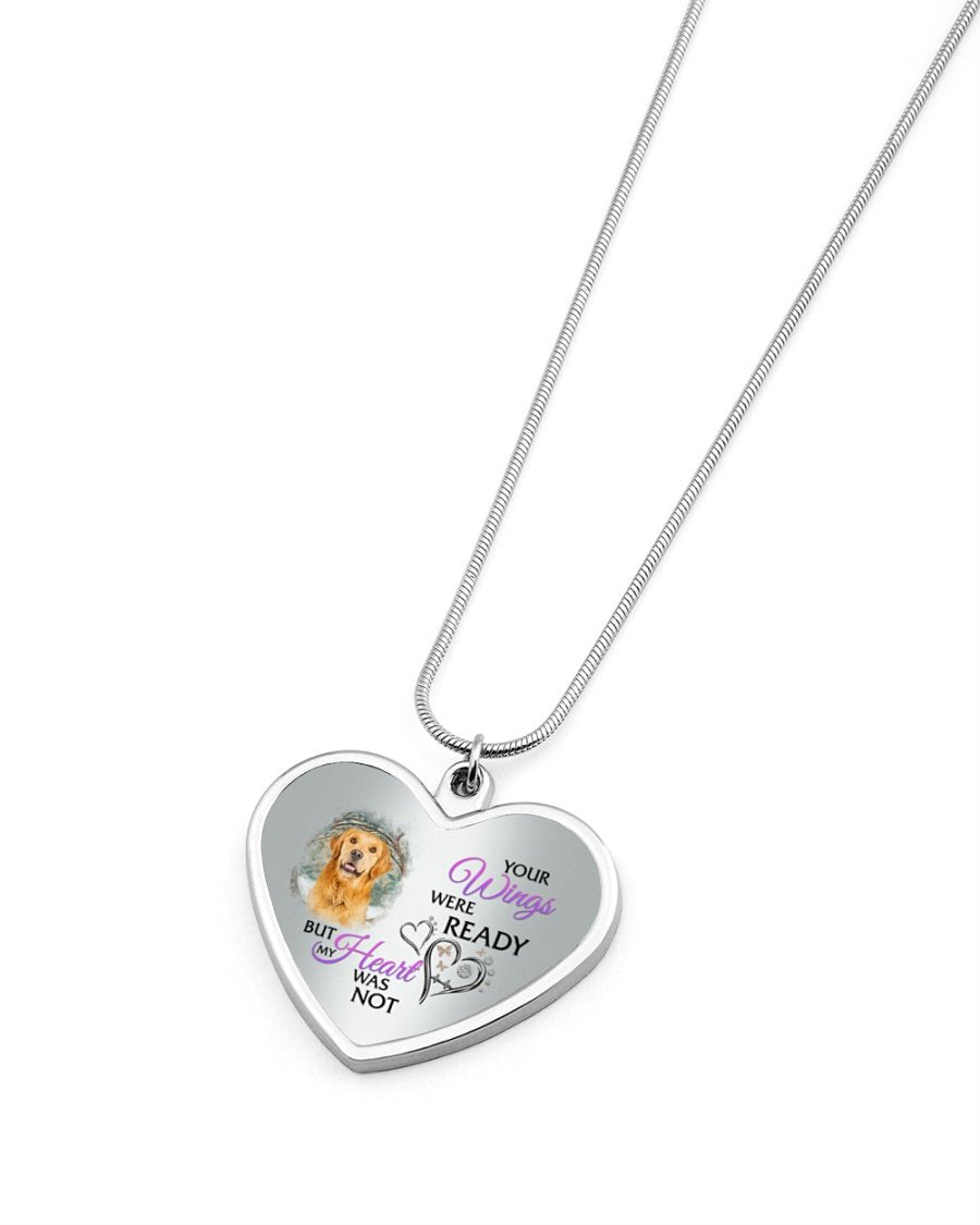 Golden Retriever Your Wings Metallic Heart Necklace